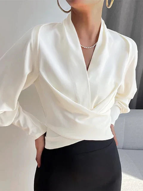 ISHI | V-hals Damesblouse met Pofmouwen