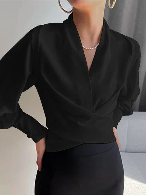 ISHI | V-hals Damesblouse met Pofmouwen