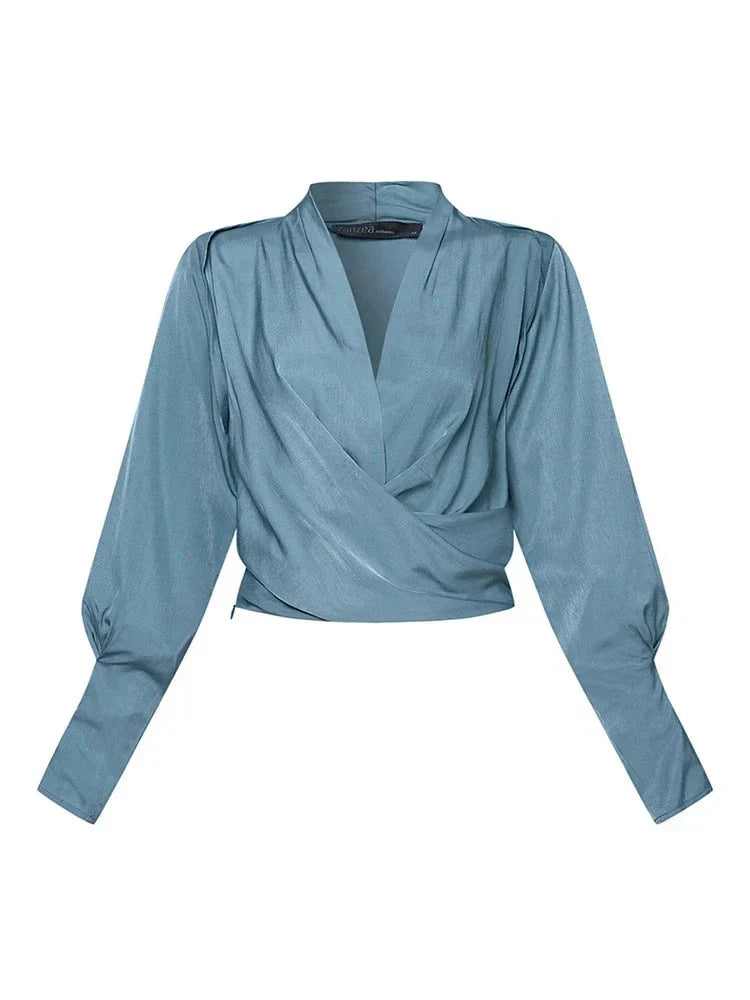 ISHI | V-hals Damesblouse met Pofmouwen